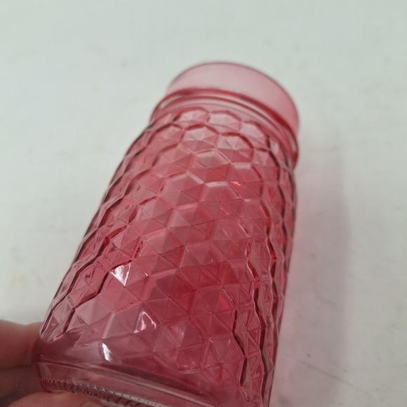 Pink Glass Mason Jar Hexagonal Stamped Patterned Vase 5.5 Inch Home Decor - Picture 2 of 7